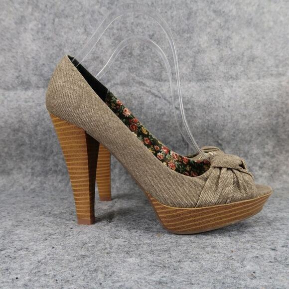 Kenneth Cole Shoes Womens 7.5 Pumps Platform Peep Toe Slip On Knot Fabric Brown - Picture 2 of 15